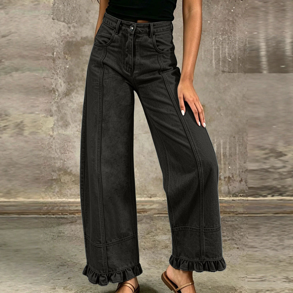 Wooden Ear Trousers Design Straight Loose Fitting Women