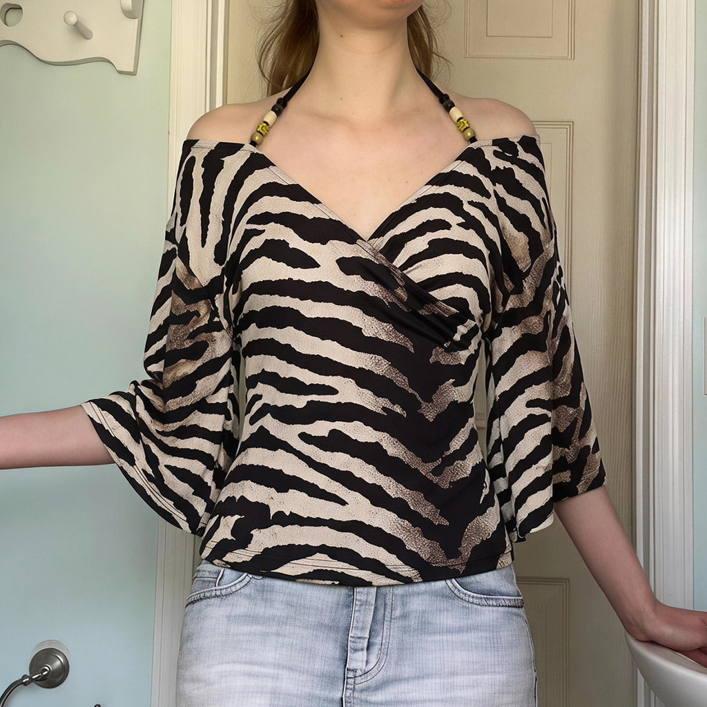 Animal Print Beaded Halter Top