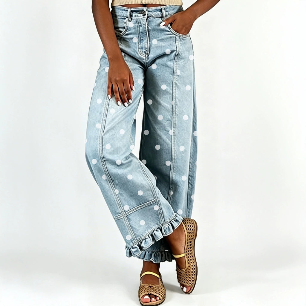 Women's High-Waist Polka-Dot Wide-Leg Jeans