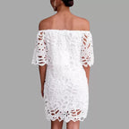 Embroidered Off-Shoulder Short-Sleeve A-Line Mini Dress