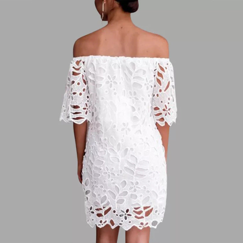 Embroidered Off-Shoulder Short-Sleeve A-Line Mini Dress