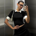 Office Faux Two Piece Half Sleeve Siren Top Shirt Collar