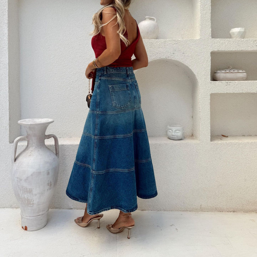 Street Retro High Waist A Line Denim Skirt