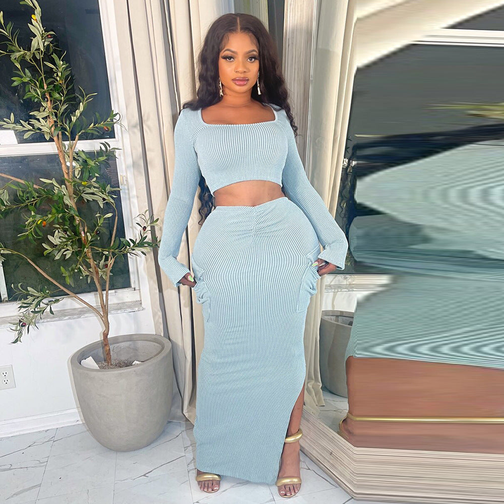 Women's Cropped Top and Skirt Two-Piece Set