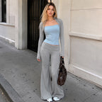 Women's Contrast-Color Knit Top & Trousers Set