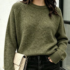 Women's Gray Crew-Neck Knit Sweater