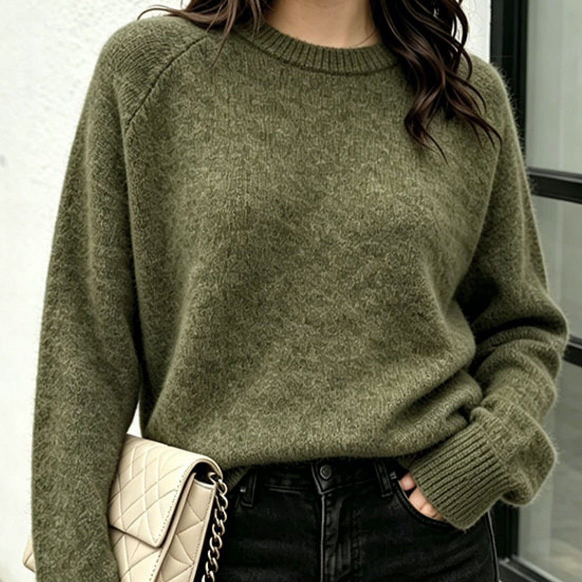 Women's Gray Crew-Neck Knit Sweater