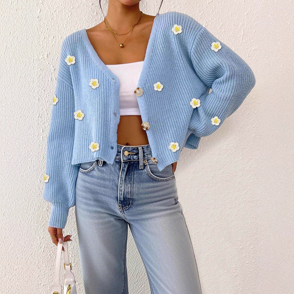 Women Cardigan Hand Crocheting Three Dimensional Floral Stitching Short Coat Women Clothing Loose Fitting Long Sleeve Sweater