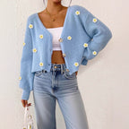 Women Cardigan Hand Crocheting Three Dimensional Floral Stitching Short Coat Women Clothing Loose Fitting Long Sleeve Sweater