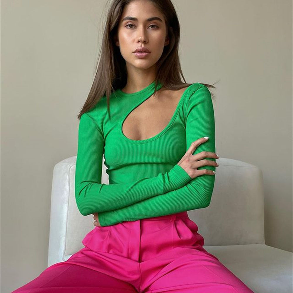 Ribbed Cutout Long Sleeve Bodysuit