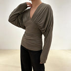 Women's Backless Batwing Long Sleeve Top