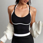 Sporty Simplicity Splicing Package Side Camisole Sexy