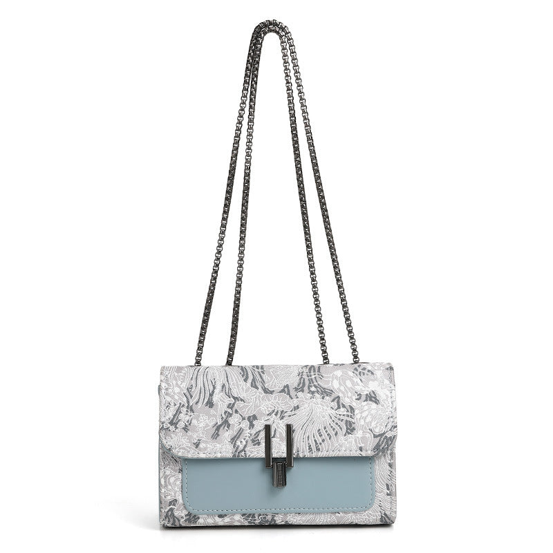 Embroidered Chain Square Crossbody Bag