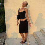 Women's Solid Color Basic Casual Camisole and Skirt Two-Piece Set