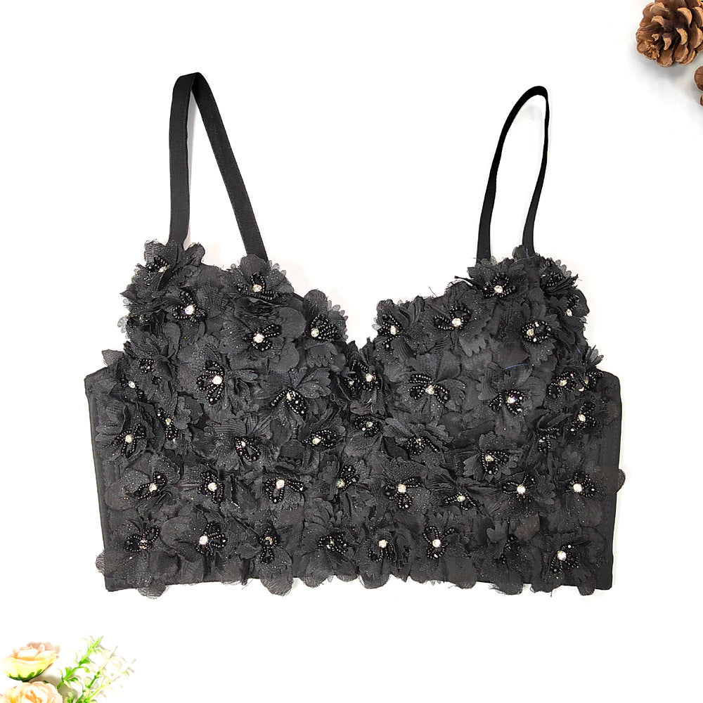's Three Dimensional Floral Beaded Camisole Elegant Graceful