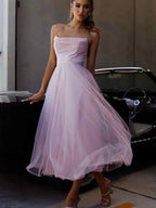 Lace-Up Backless Cami A-Line Midi Dress