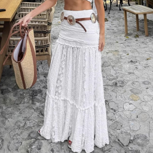 White Lace Casual Vacation A Line Spring Summer Skirt