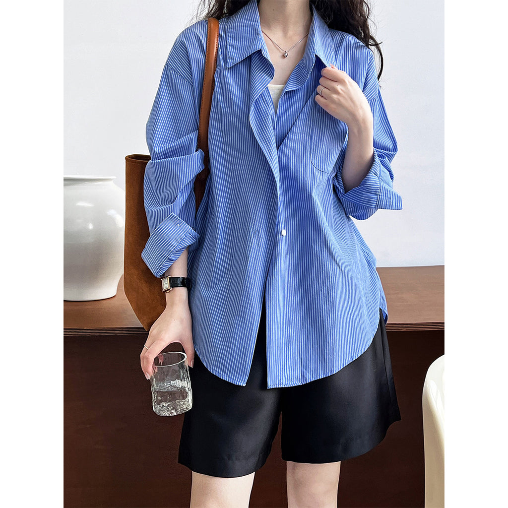 Striped Drop Shoulder Lace-Up Shacket