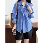 Striped Drop Shoulder Lace-Up Shacket