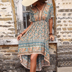 Women's Retro Printed Asymmetric Vacation Midi Dress