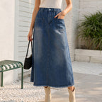 Washed Double Pocket EW Frayed Hem Slimming Street All
