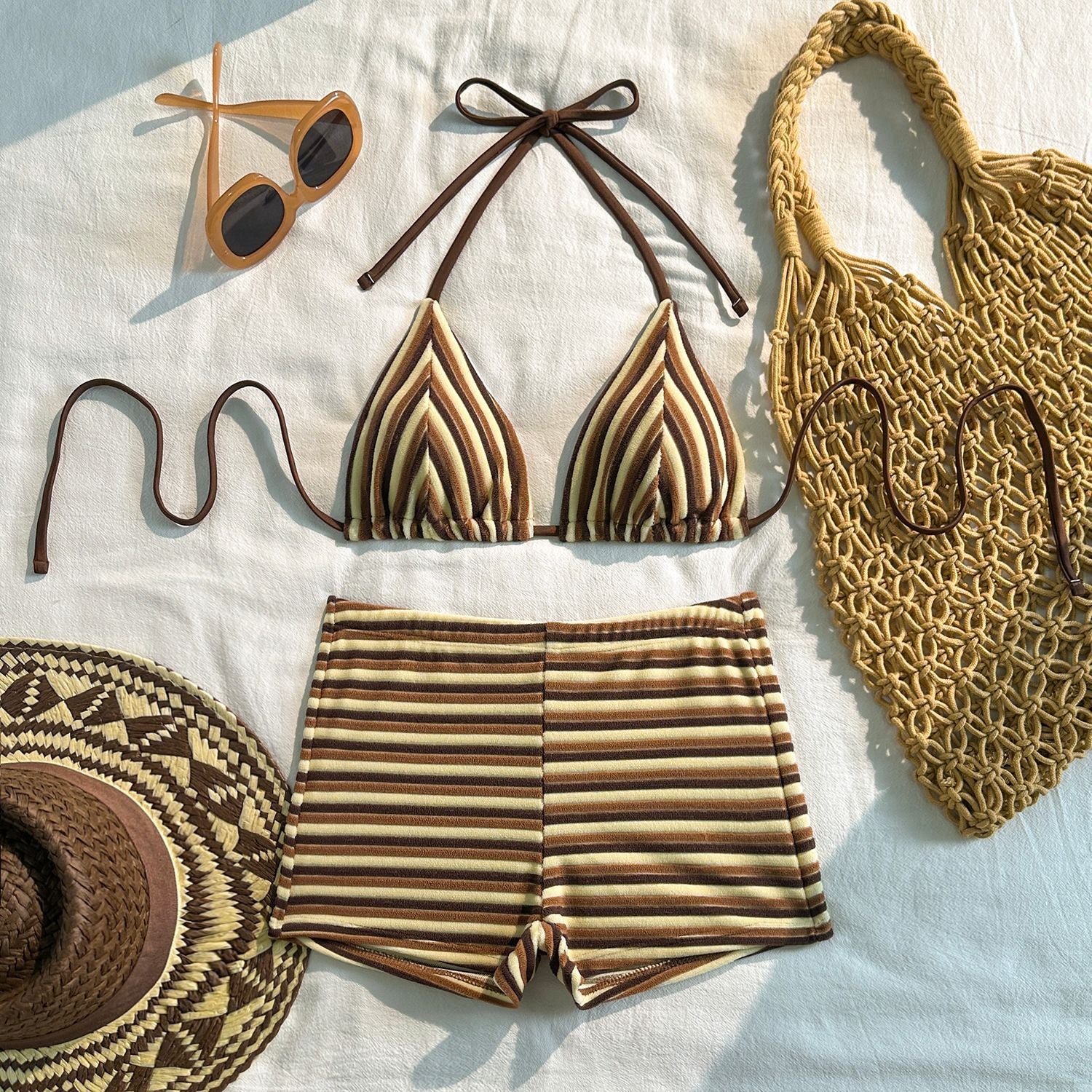 Coffee Striped Bikini