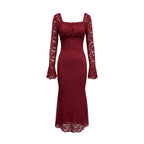 Women's Autumn Elegant Mesh Square Collar Lace Dress