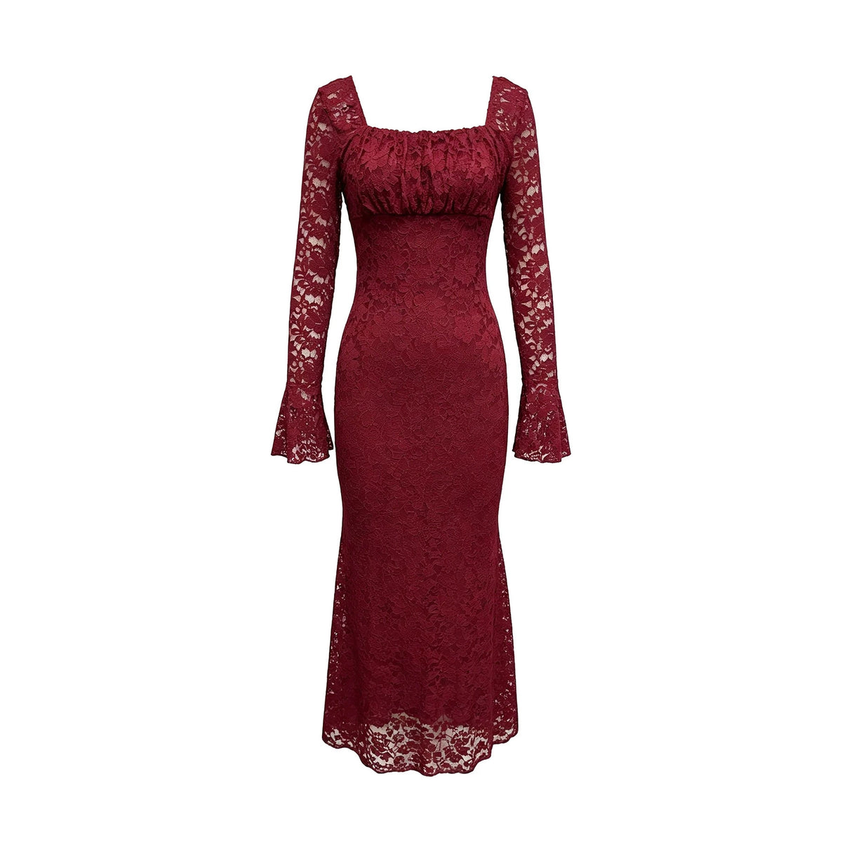 Women's Autumn Elegant Mesh Square Collar Lace Dress