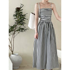 French Striped Bandeau A-Line Dress