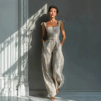 Summer Striped Spaghetti Straps Pocket Jumpsuit HW WL