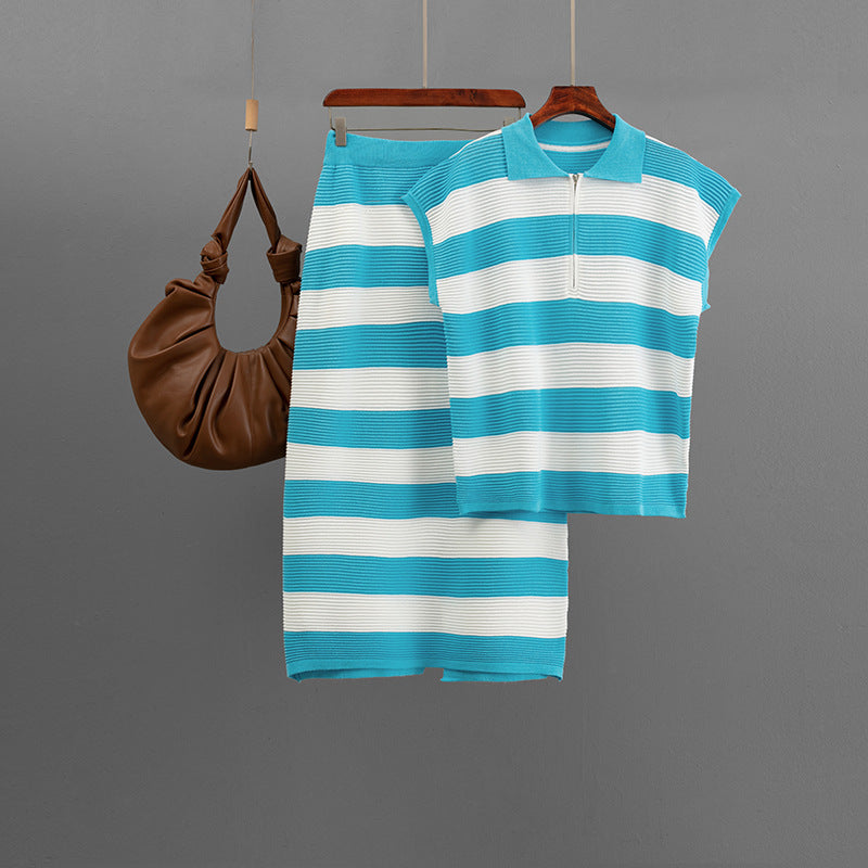 Women's Half Zipper Polo Collar Coordinated Two-Piece Set