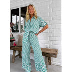 Women's Printing Stitching Shirt Two Piece Two-Piece Set
