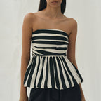 Women's Women’s Striped Smocked Strapless Crop Top