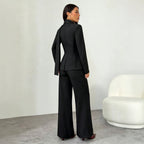 Women Clothing Black Ribbon Waist Tight Blazer Women V neck Single Breasted Office Slimming