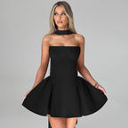 Women's Strapless Ruched Tie Mini Dress