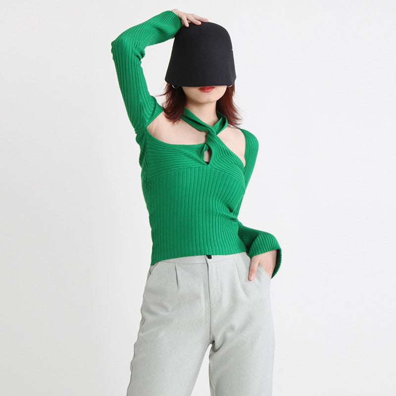 Women's Cutout Halter Neck Ribbed Sweater