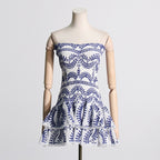 Women's Embroidered Ruffle Strapless Mini Dress