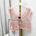 Women's Rhinestone Cutout Cropped Tank Top