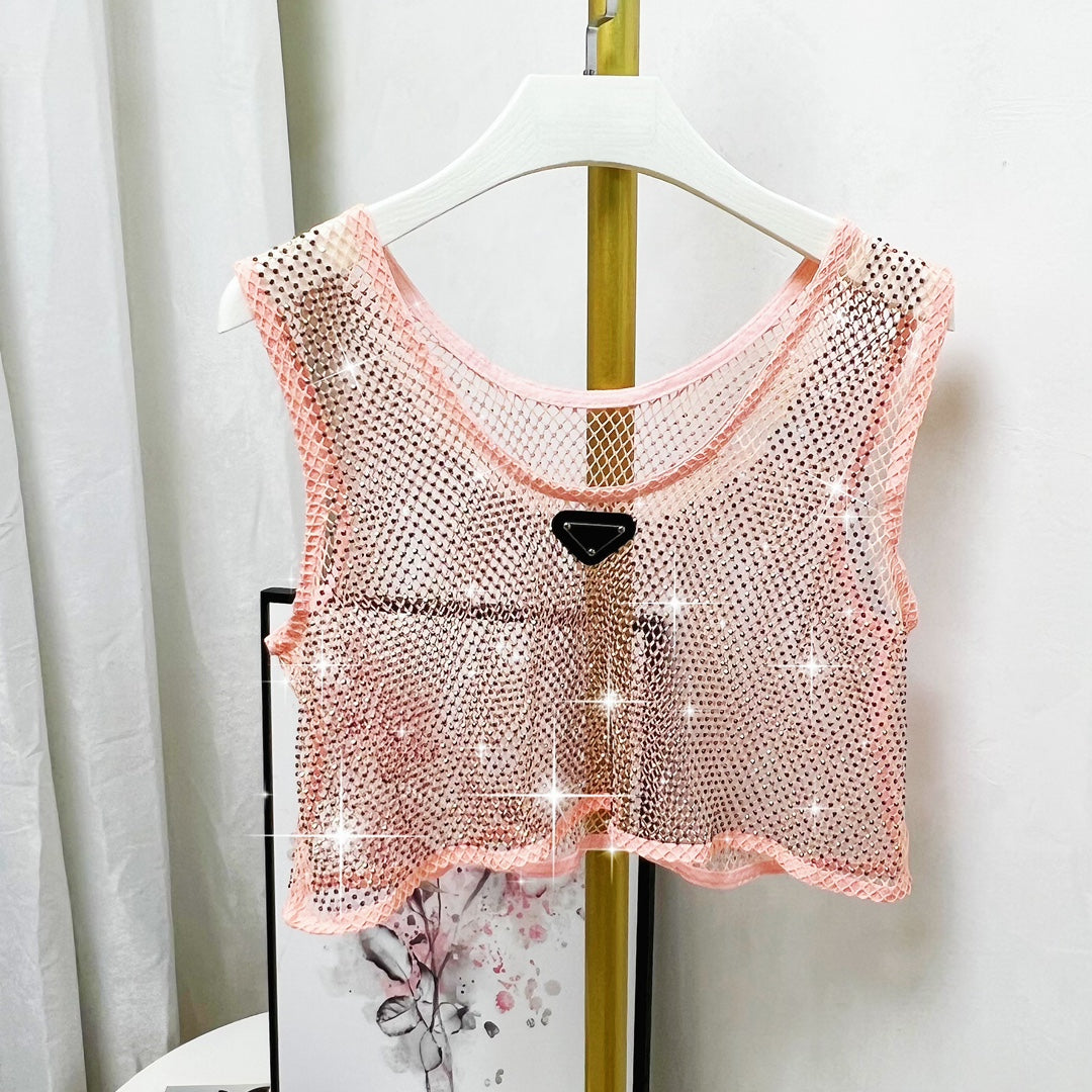 Women's Rhinestone Cutout Cropped Tank Top