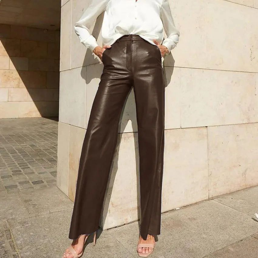 Faux Leather Mid High Waist Hip Lifting Pants