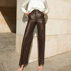 Faux Leather Mid High Waist Hip Lifting Pants