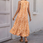 Abstract-Print V-Neck Midi Dress