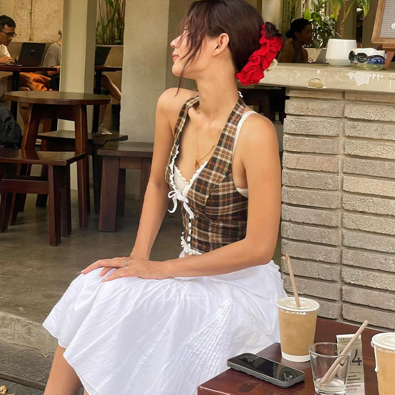 Women's Plaid Halter Vintage Vest Top