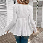 Lace Stitching V-Neck Long Sleeve Top