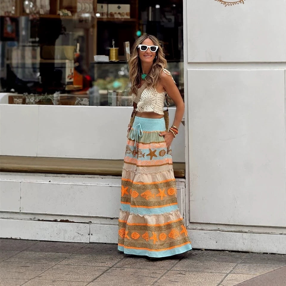 Women Skirt Positioning Printing HW Vacation Big Hem Skirt