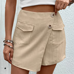 High Waist Short Pocket Solid Color Culottes Shorts