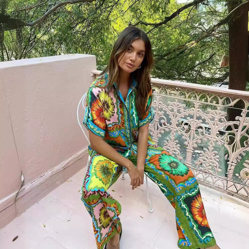 Personalized Printed Short Sleeve Vacation Casual Loose Two Piece Set