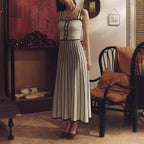 Retro Spaghetti Straps Striped Patchwork Knitting Color Dress