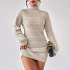 Autumn Winter Half Turtleneck Knitted Dress Fashionable Solid Color ing Hip