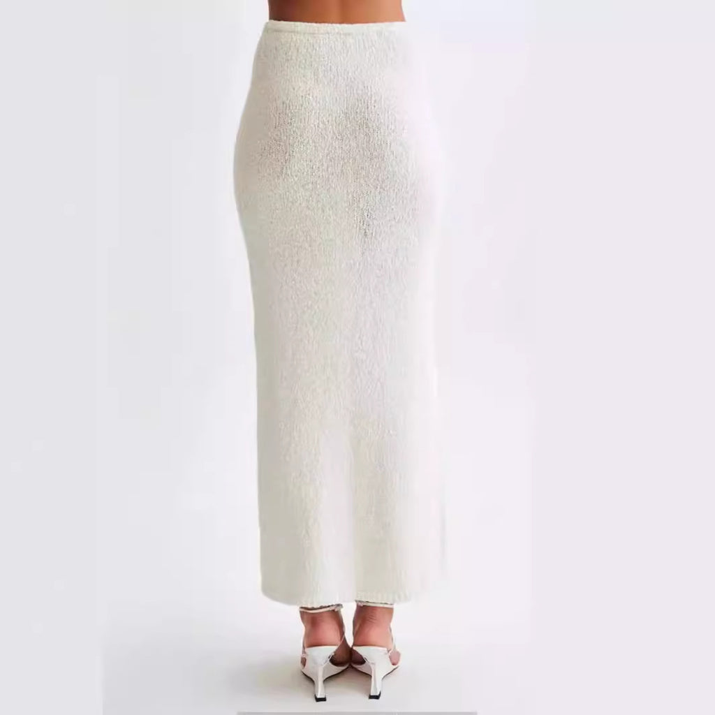 Women's White Knit Jacket & Skirt Two-Piece Set